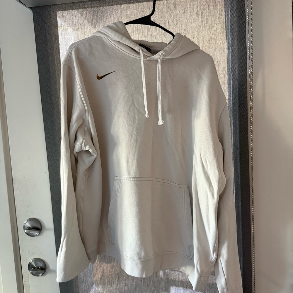 Nike Men's Off-White Hoodie with Gold Swoosh